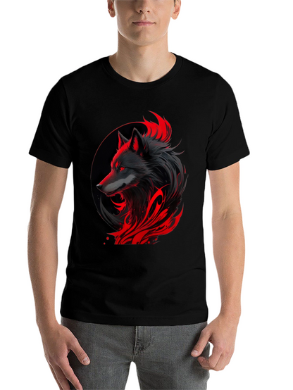 Black Wolf Graphic Tee - Red Accents