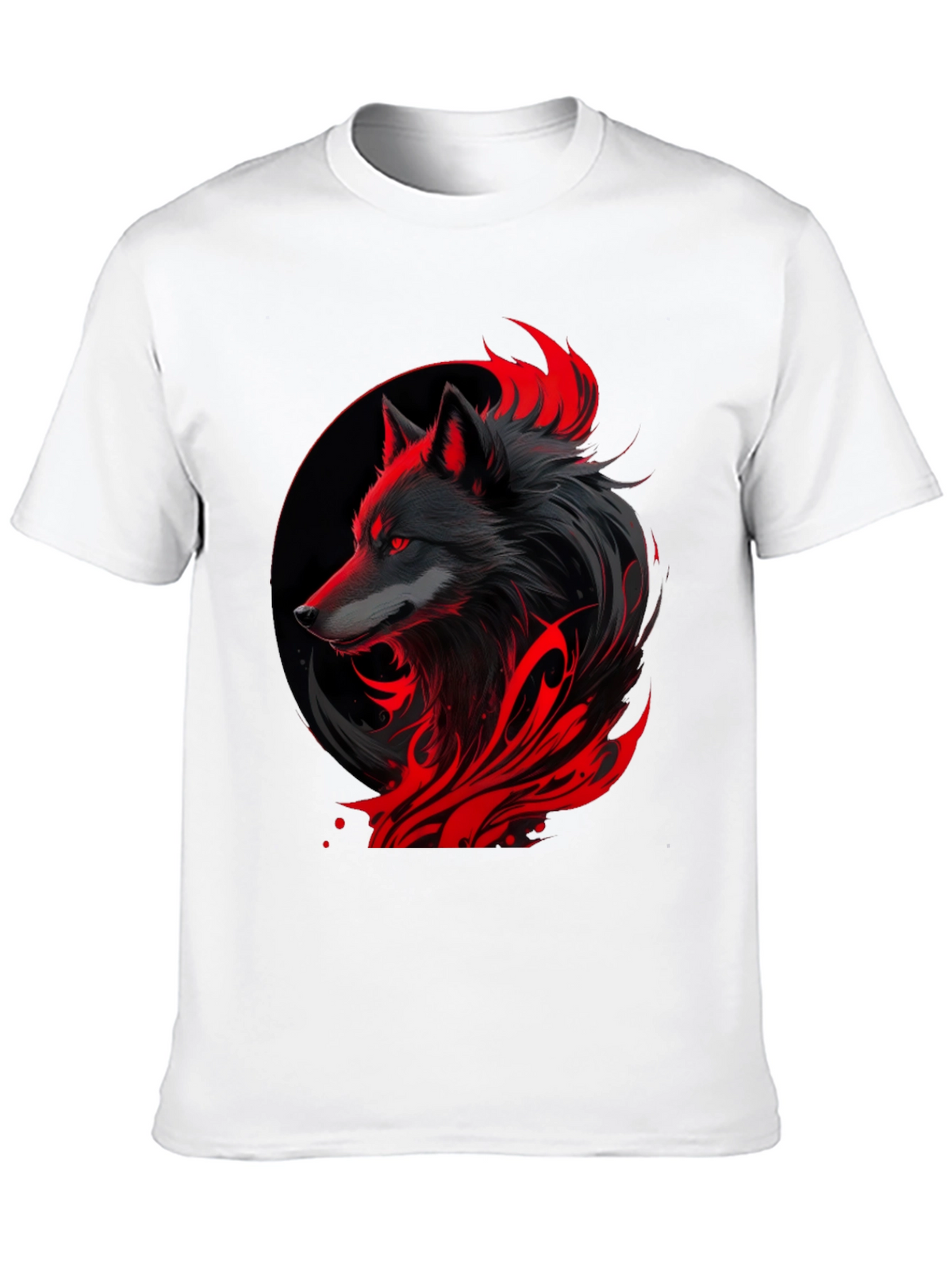 Black Wolf Graphic Tee - Red Accents