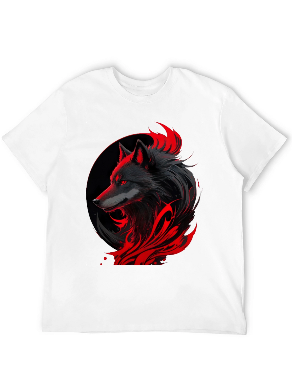Black Wolf Graphic Tee - Red Accents