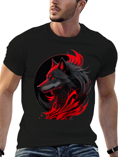 Black Wolf Graphic Tee - Red Accents