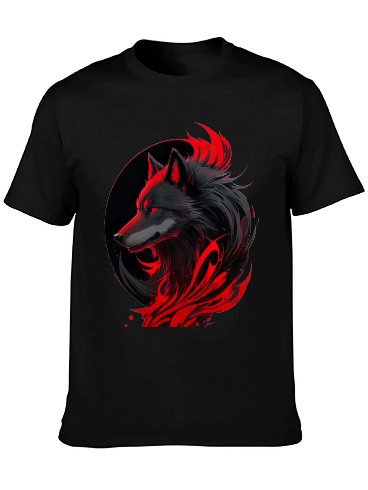 Black Wolf Graphic Tee - Red Accents