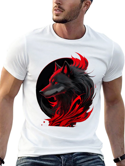 Black Wolf Graphic Tee - Red Accents
