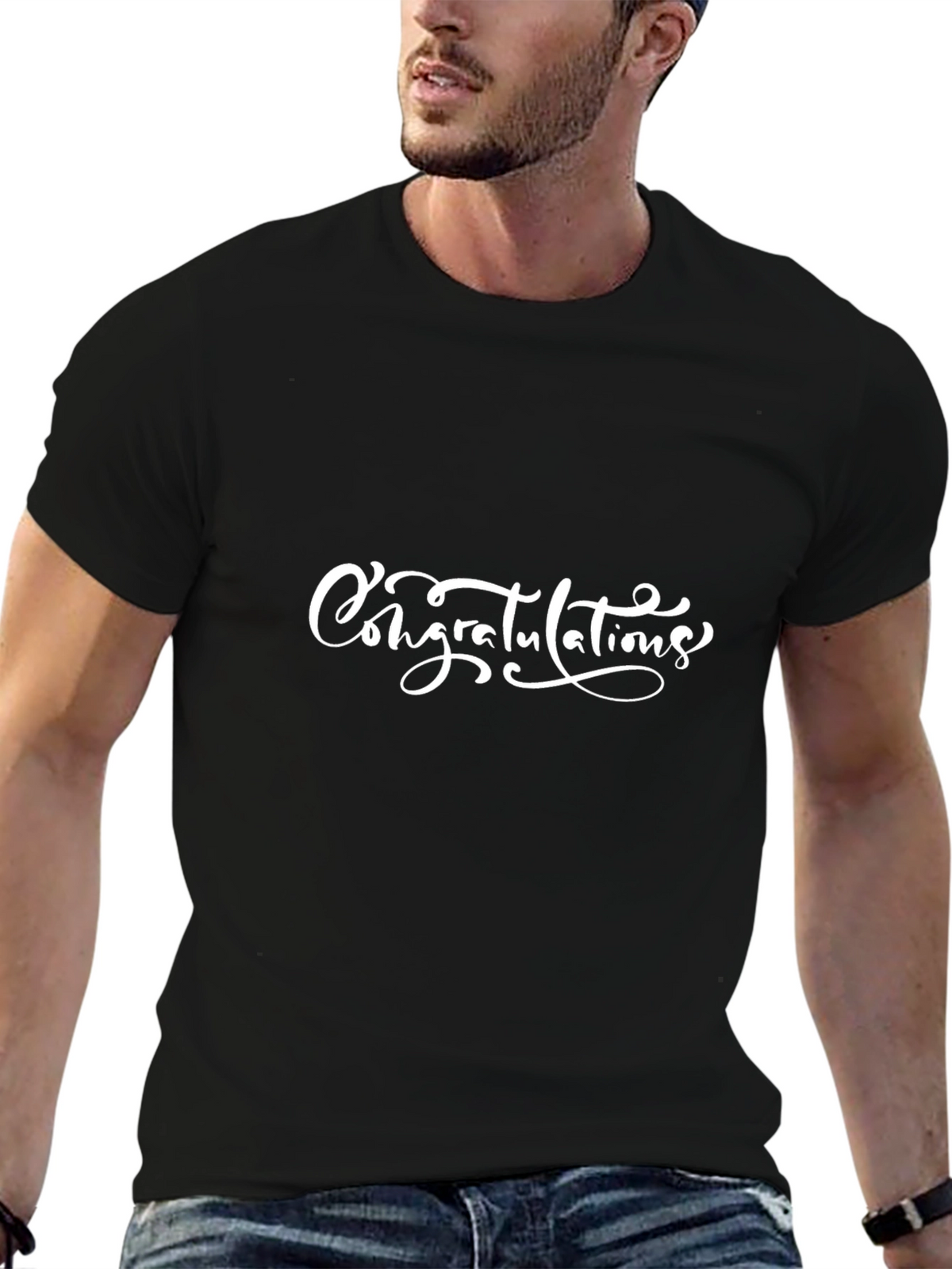 Congrats Graphic Tee - Black Cotton T-Shirt