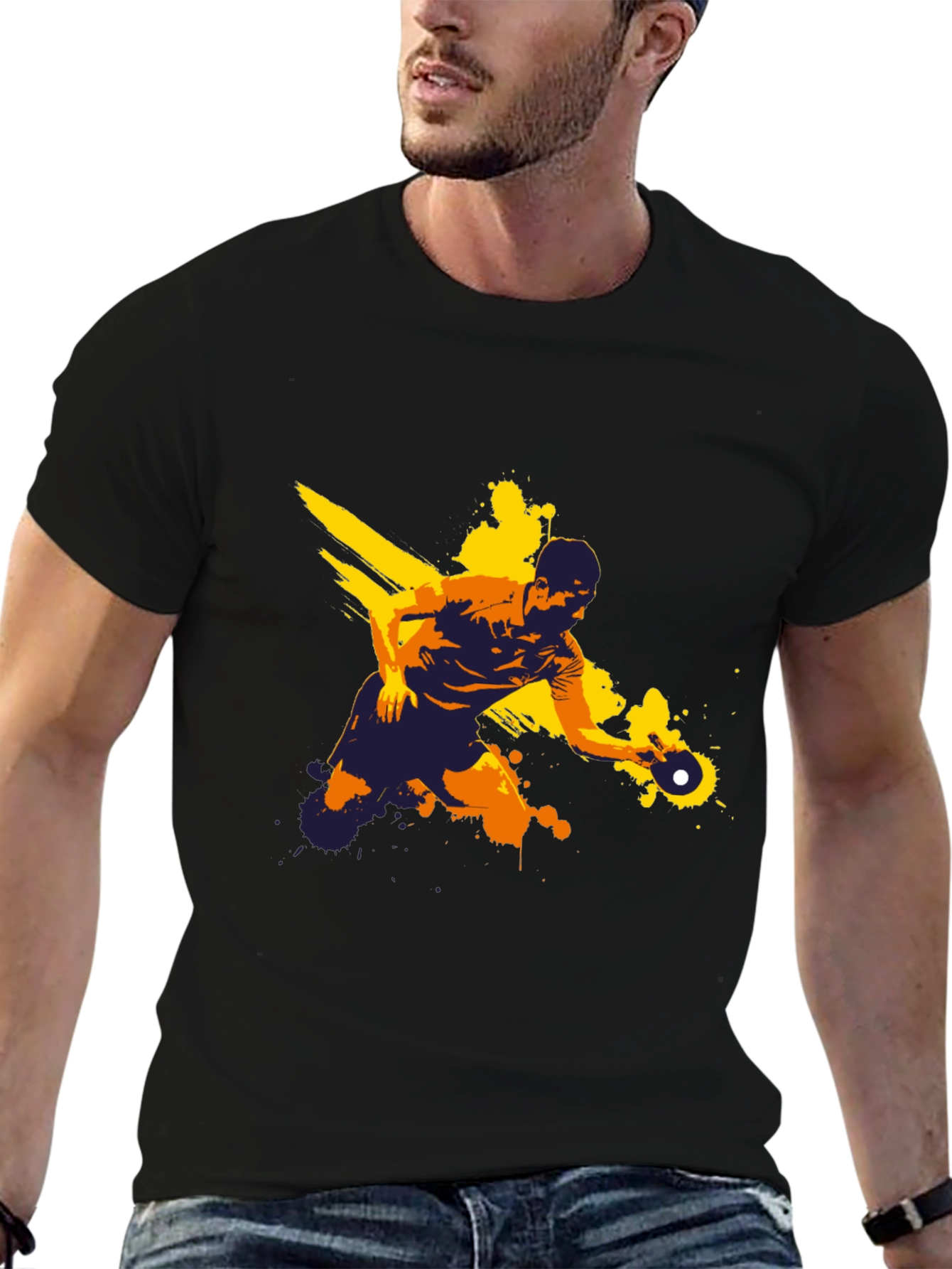 Ping Pong Player Graphic Tee - Black