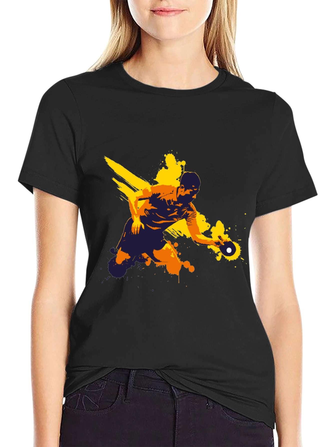 Ping Pong Player Graphic Tee - Black