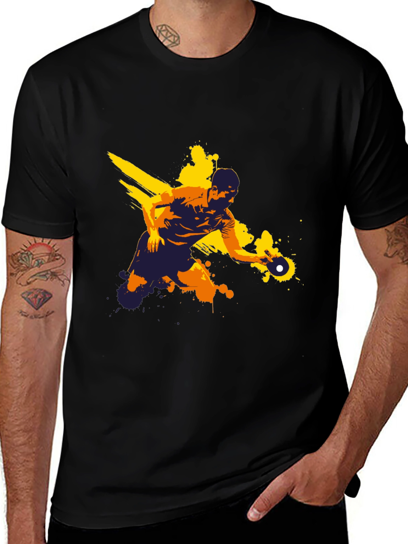 Ping Pong Player Graphic Tee - Black
