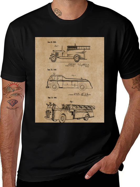 Vintage Fire Truck Patent Print T-Shirt