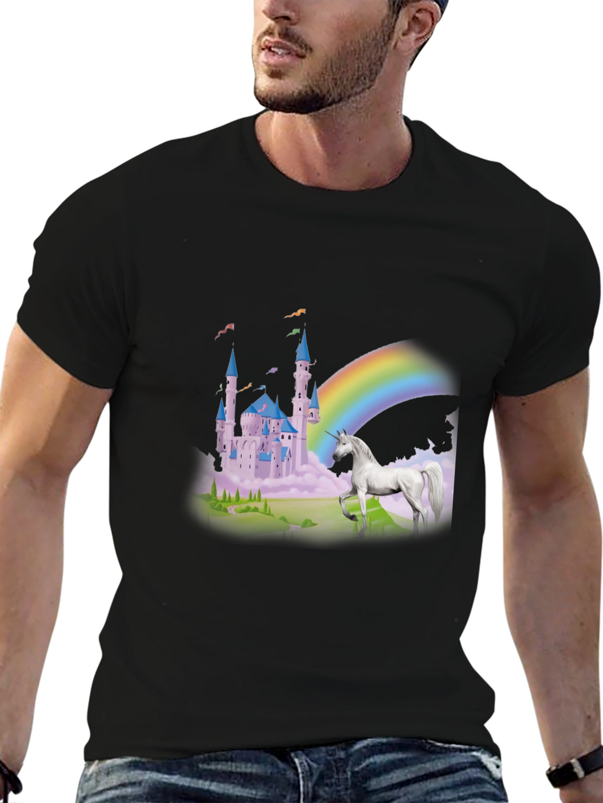 Unicorn Castle Rainbow Graphic Tee