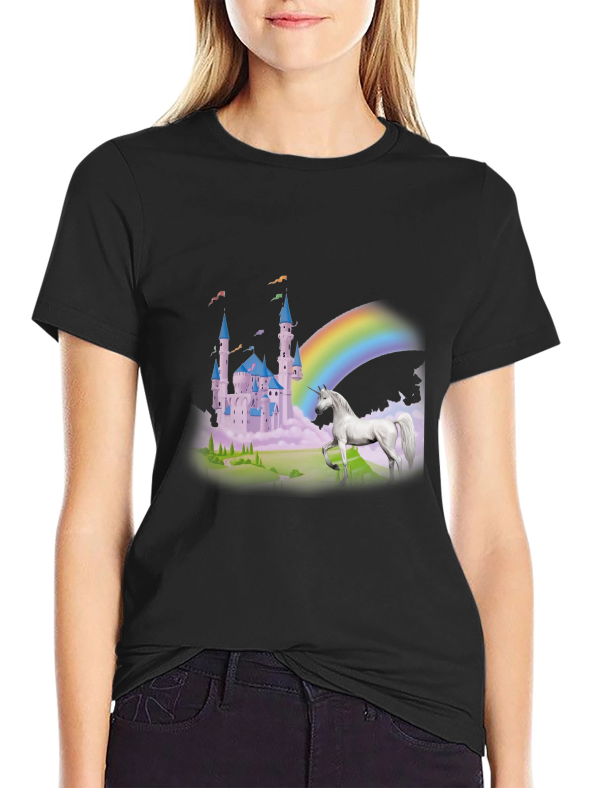 Unicorn Castle Rainbow Graphic Tee
