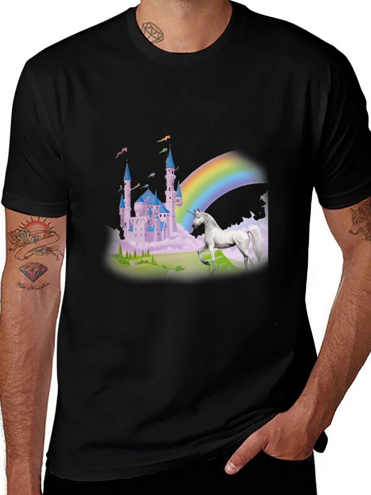 Unicorn Castle Rainbow Graphic Tee