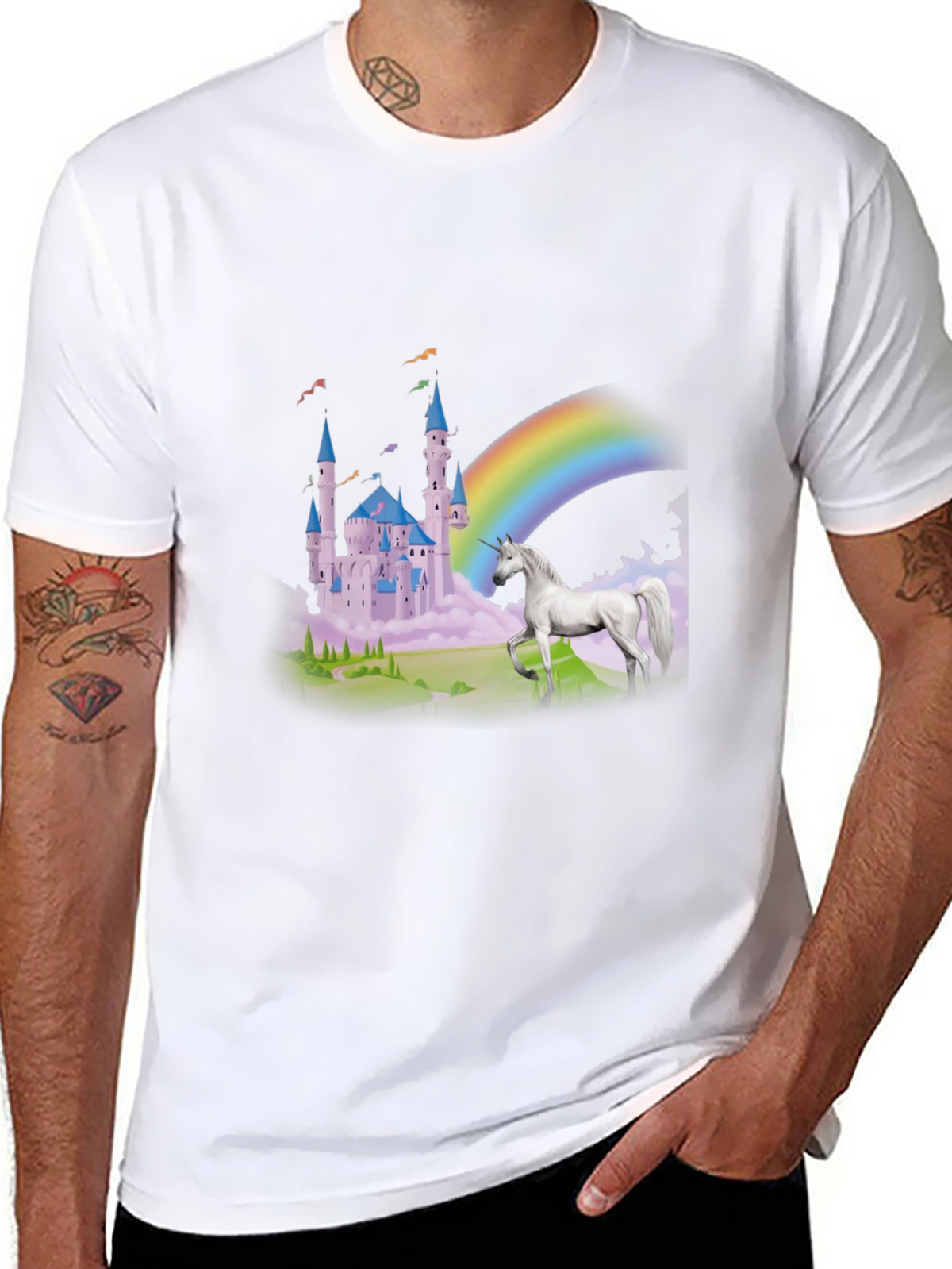 Unicorn Castle Rainbow Graphic Tee