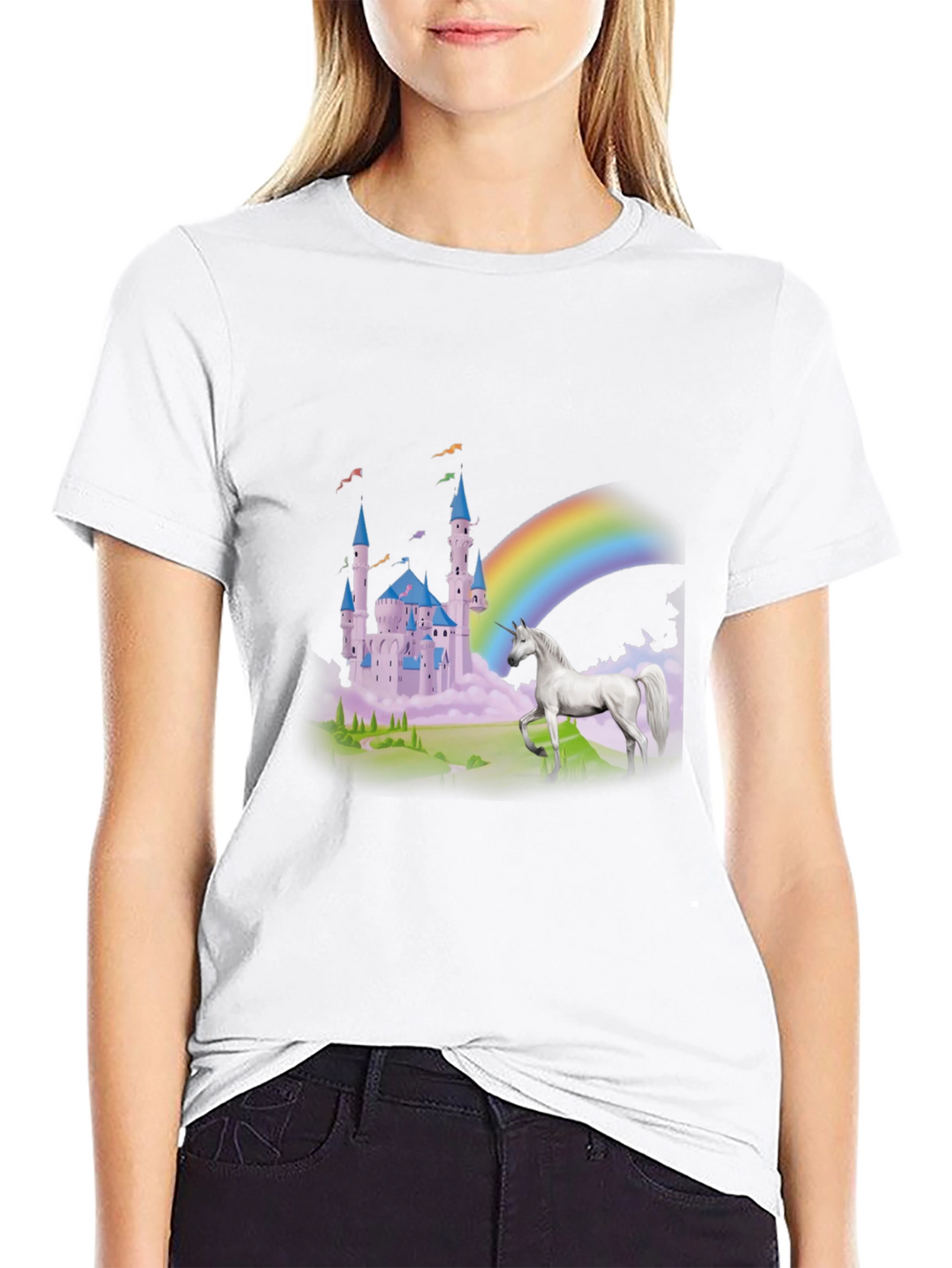 Unicorn Castle Rainbow Graphic Tee