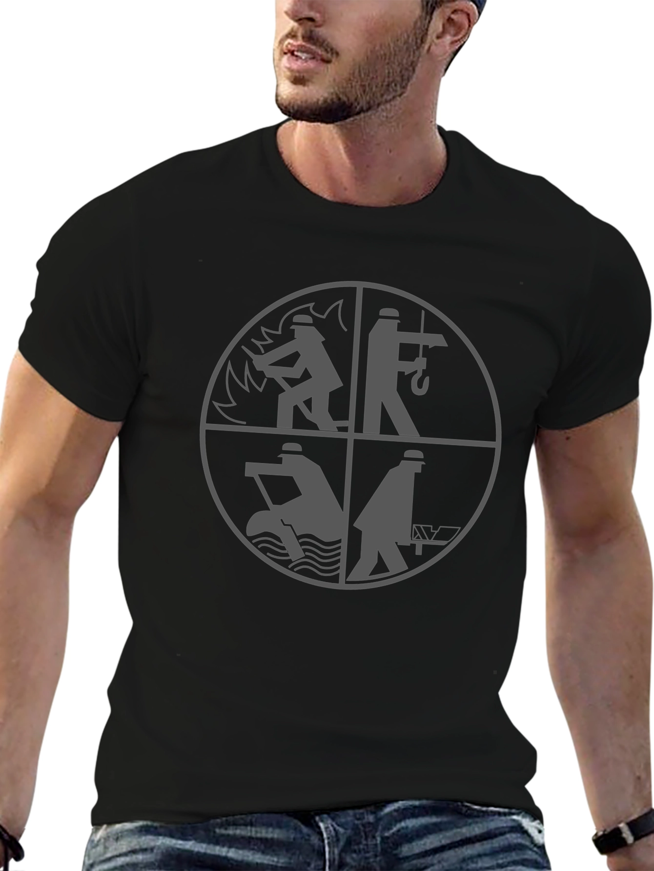 Worker Graphic Print Tee - Black