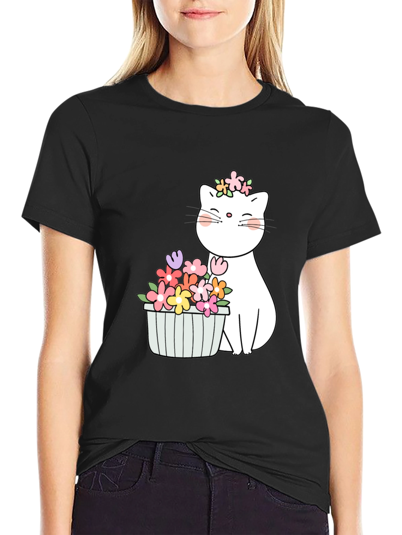 Floral Cat Graphic T-Shirt