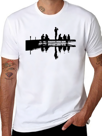 Silhouette Dock Scene Graphic Tee - Black