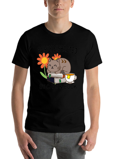 Easily Distracted Cat & Book T-Shirt