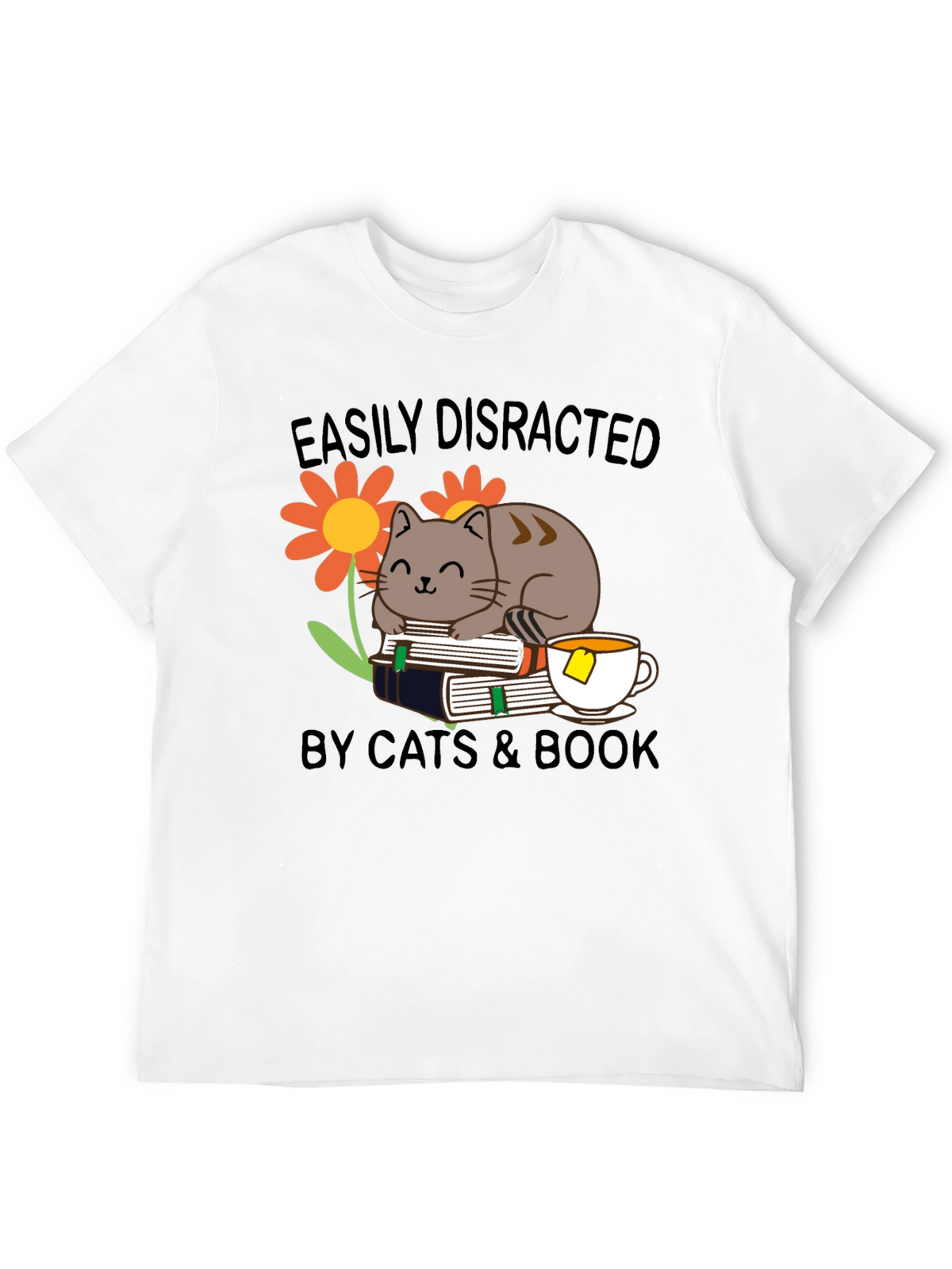 Easily Distracted Cat & Book T-Shirt