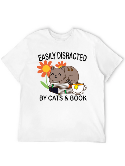 Easily Distracted Cat & Book T-Shirt