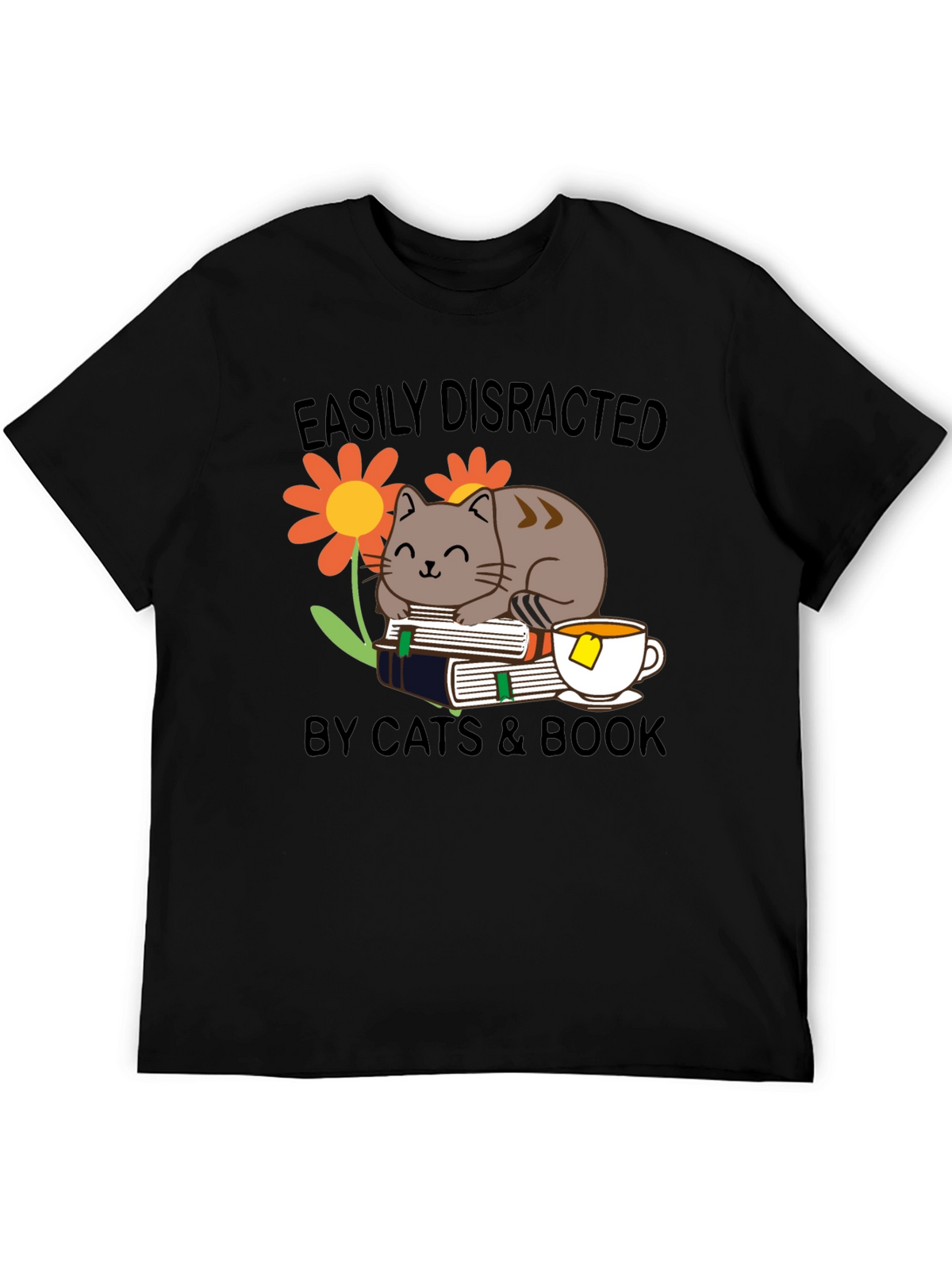 Easily Distracted Cat & Book T-Shirt