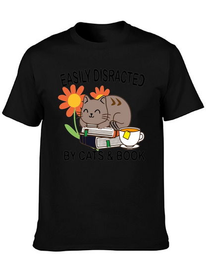 Easily Distracted Cat & Book T-Shirt