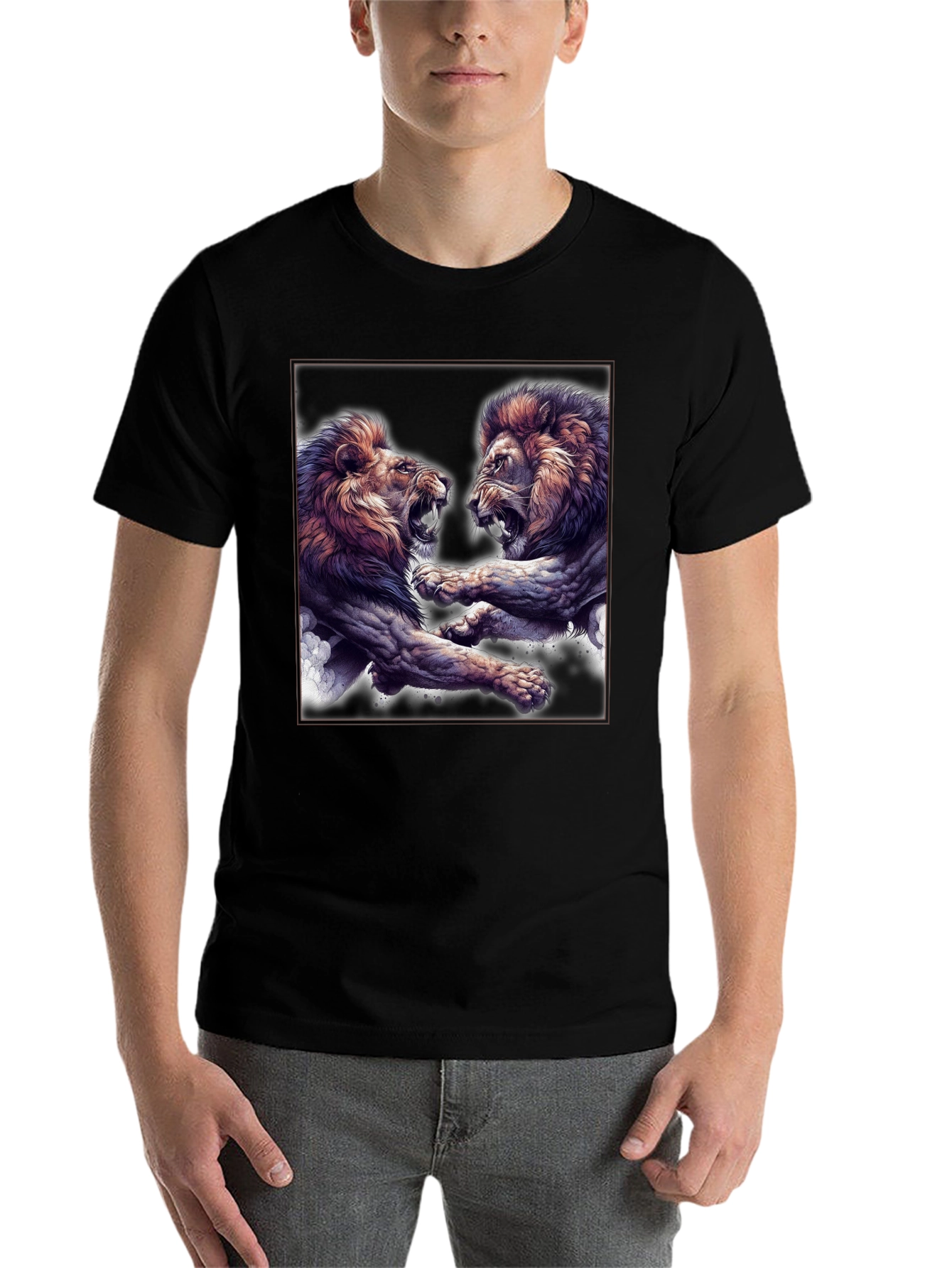 Lion Fight Graphic Black T-Shirt