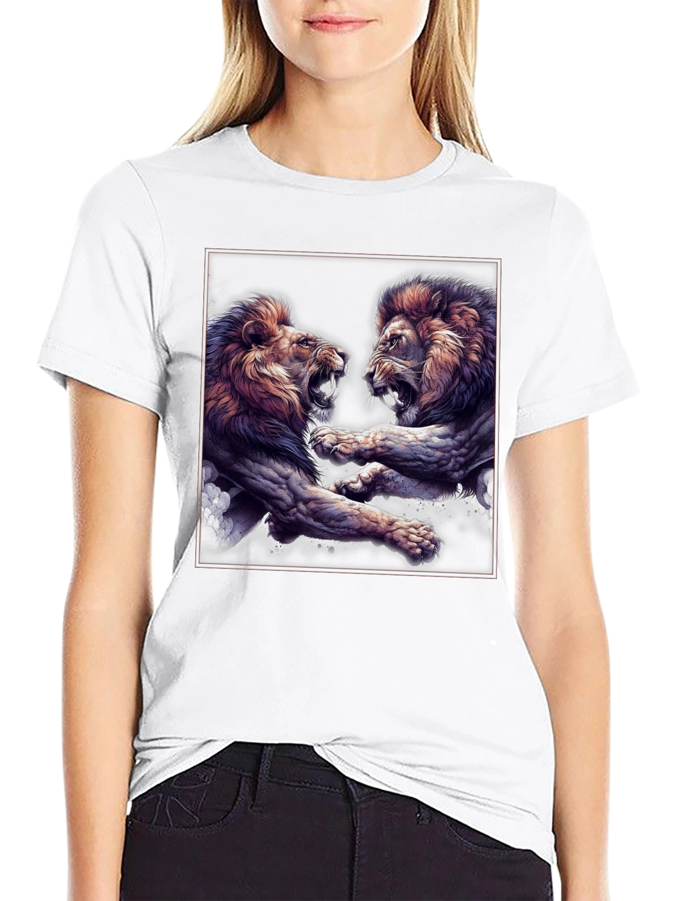 Lion Fight Graphic Black T-Shirt