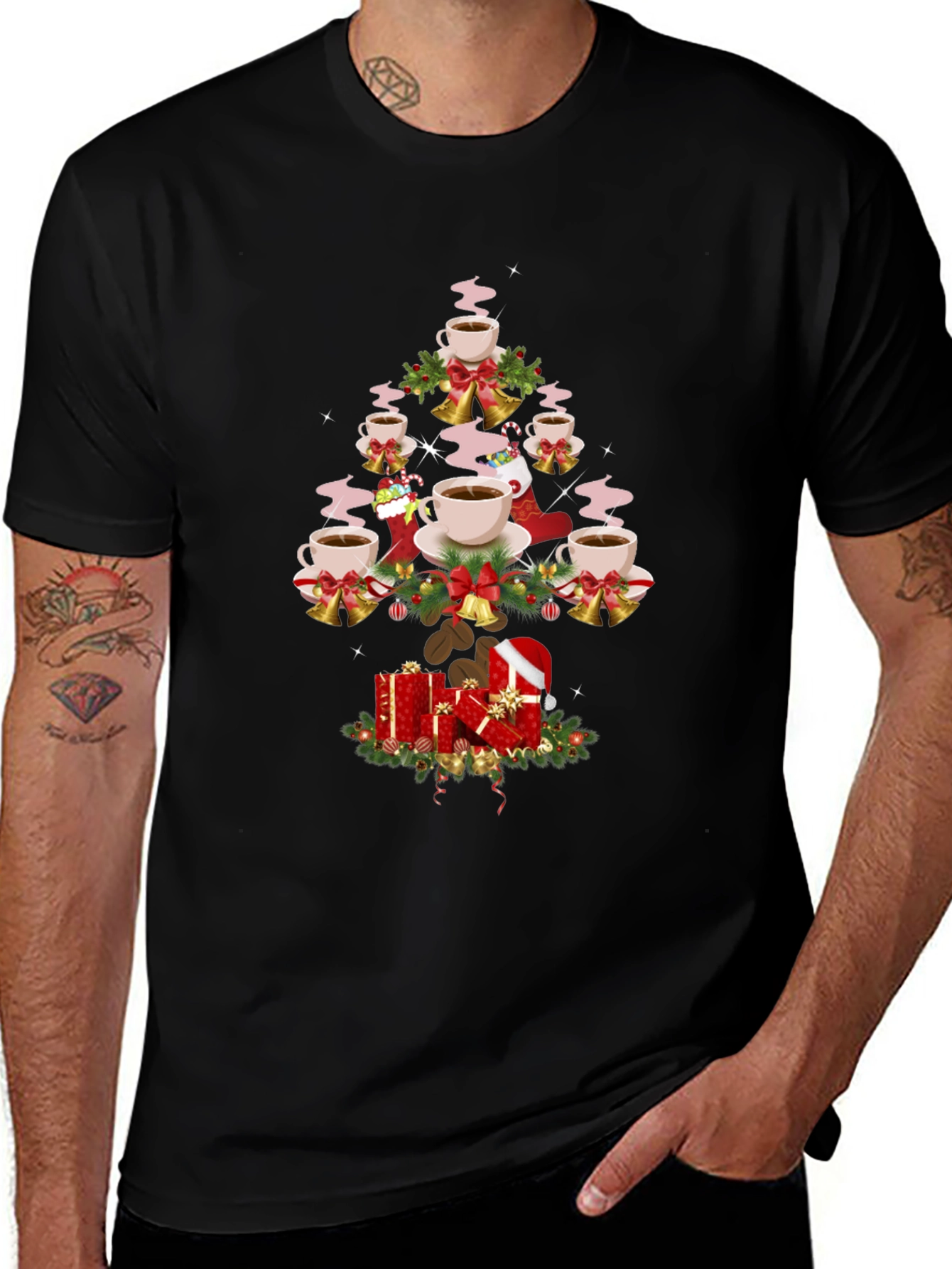 Coffee Christmas Tree Graphic T-Shirt