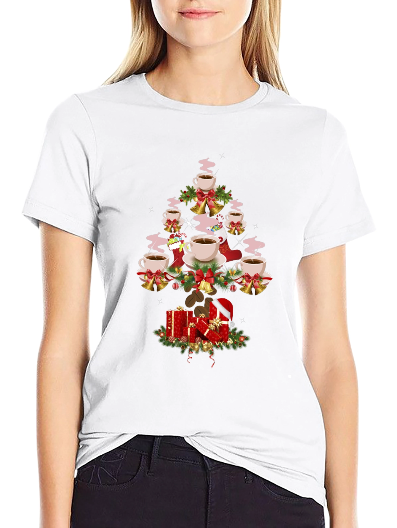 Coffee Christmas Tree Graphic T-Shirt