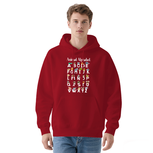 Cute Kids Animal ABC Alphabet Learning Hoodie, Soft Toddler Red Pullover