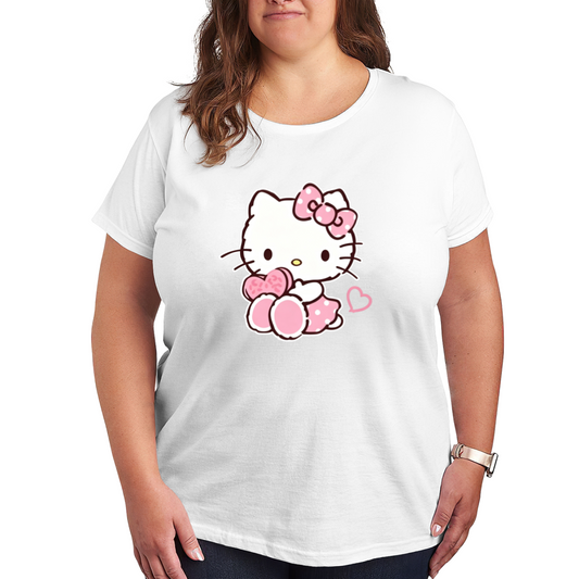 Lovely Heart?Hugging Hello Kitty Plus?Size Casual T?Shirt