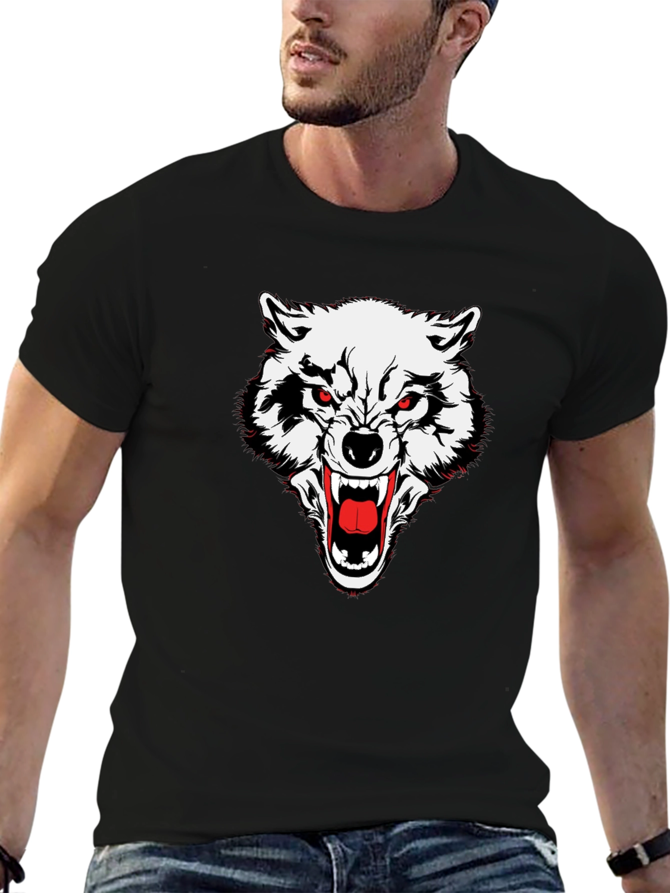 Mens Black Wolf Graphic Tee