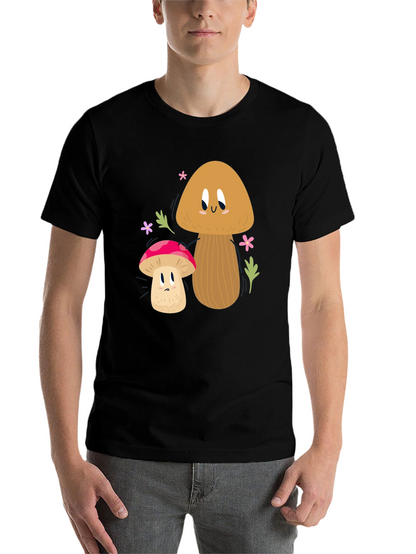 Cute Mushroom Graphic Tee - Black