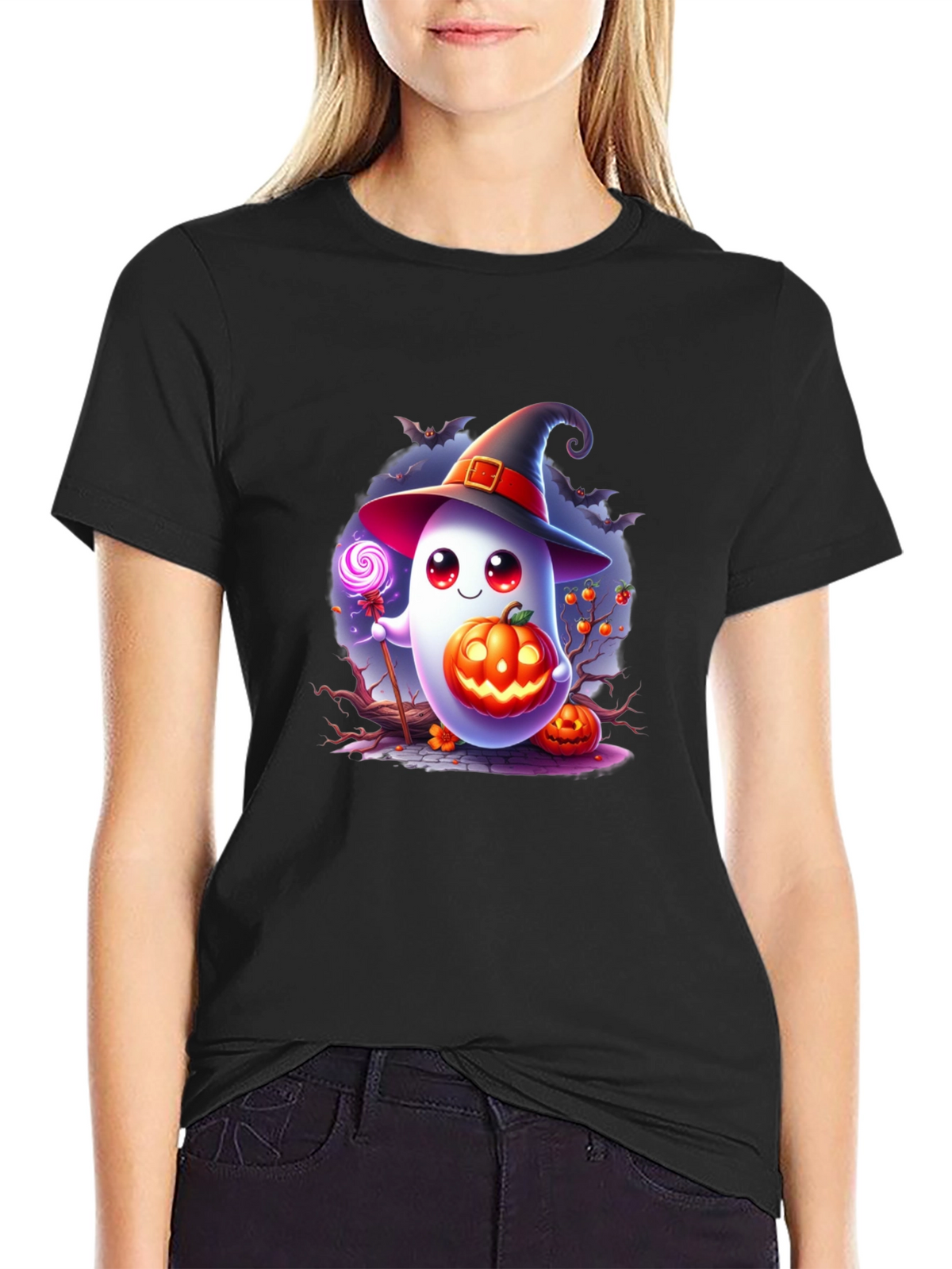 Halloween Ghost T-Shirt - Cute Pumpkin Witch Graphic Tee