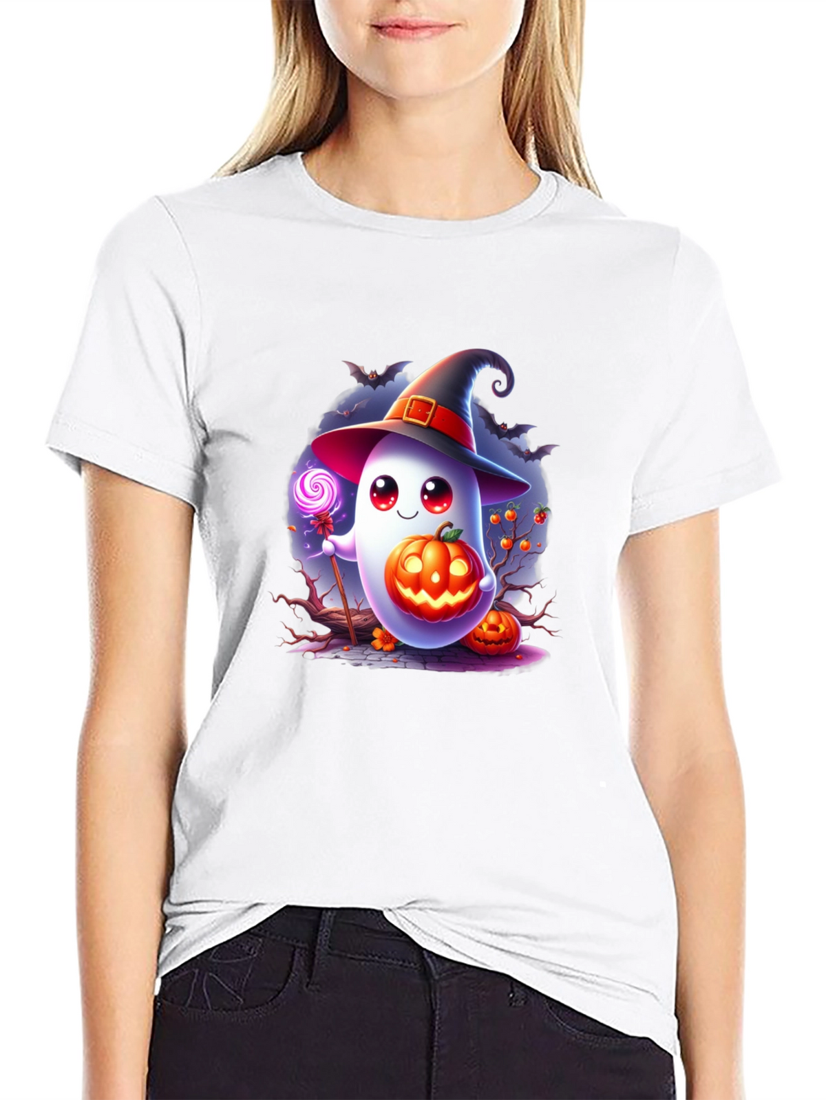 Halloween Ghost T-Shirt - Cute Pumpkin Witch Graphic Tee