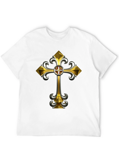 Gothic Gold Cross Graphic Tee - Black