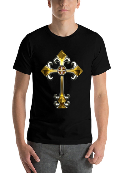 Gothic Gold Cross Graphic Tee - Black