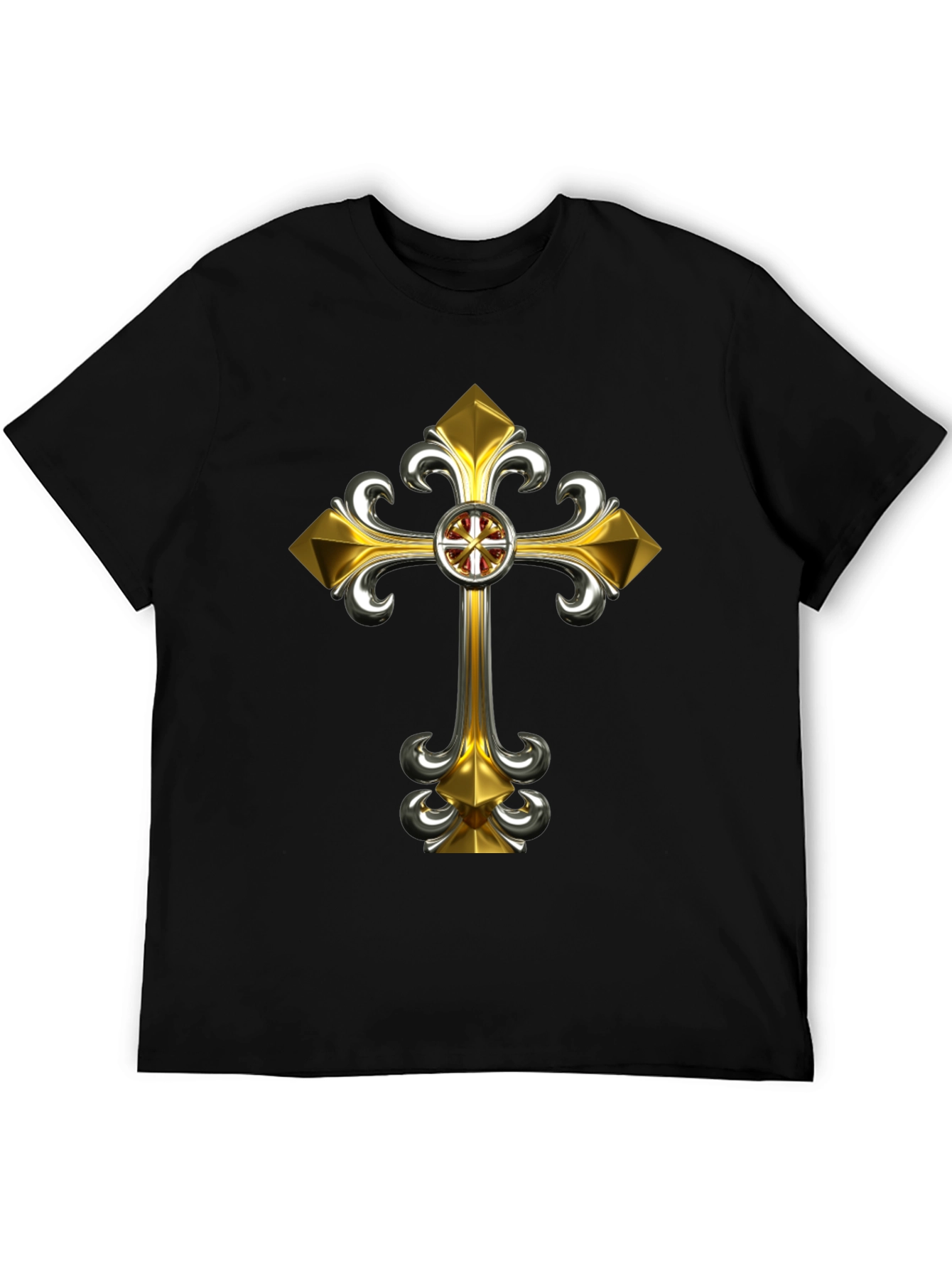 Gothic Gold Cross Graphic Tee - Black