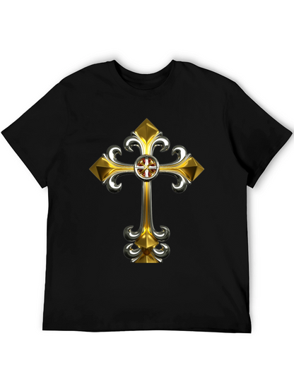 Gothic Gold Cross Graphic Tee - Black