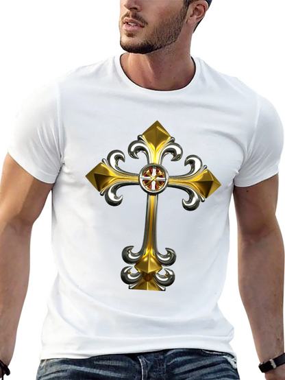 Gothic Gold Cross Graphic Tee - Black