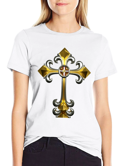 Gothic Gold Cross Graphic Tee - Black