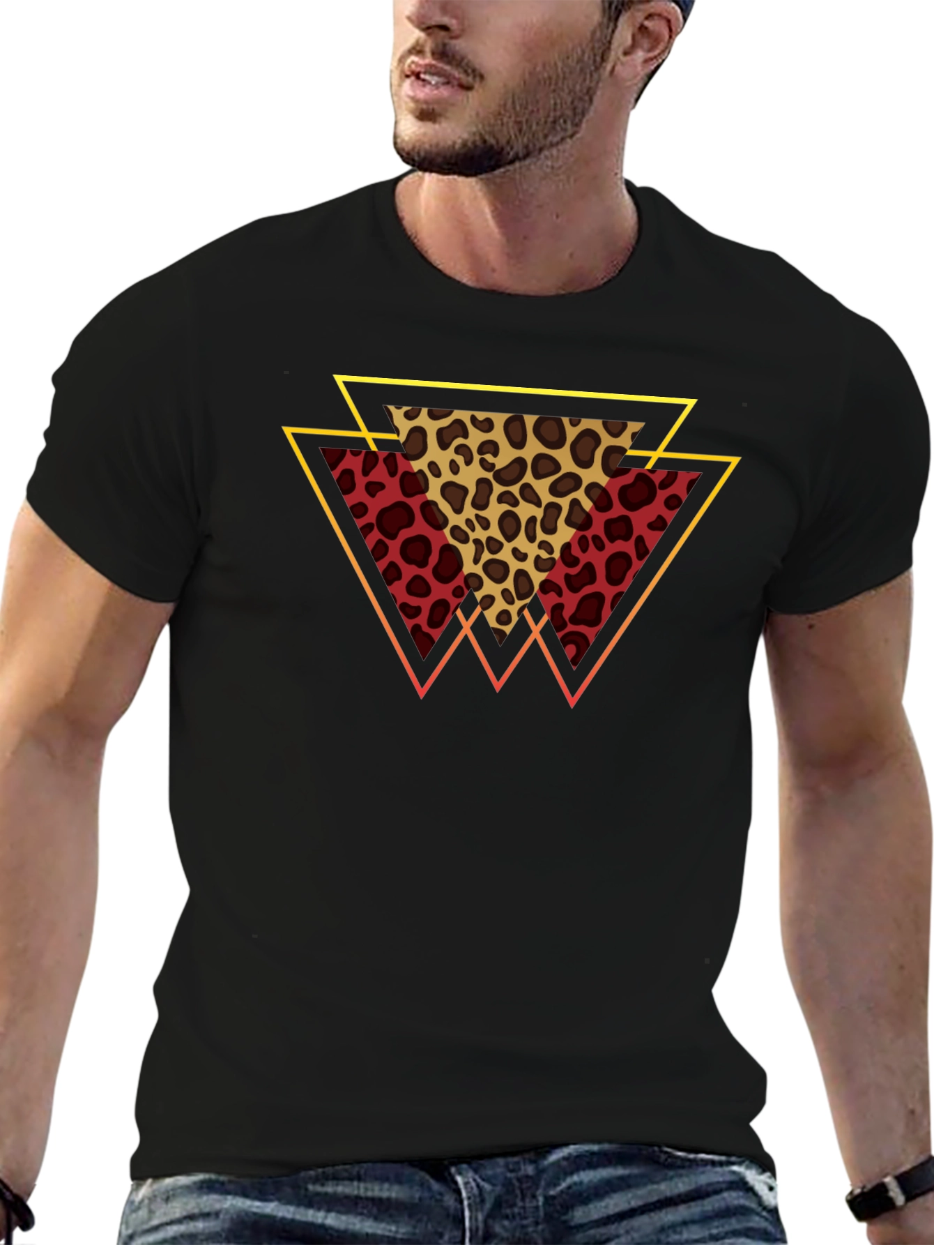 Geometric Leopard Print Tee - Stylish Mens T-Shirt
