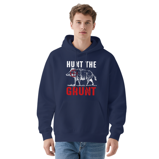 Hunt The Grunt Wild Boar Hunting Navy Hoodie, Comfort Outdoor Top For Hunters