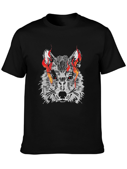 Fiery Wolf Graphic Tee - Mens Black T-Shirt