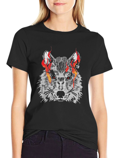 Fiery Wolf Graphic Tee - Mens Black T-Shirt