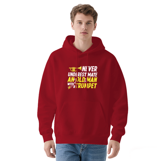 Retro Old Man Trumpet Player Hoodie, Soft Casual Fit