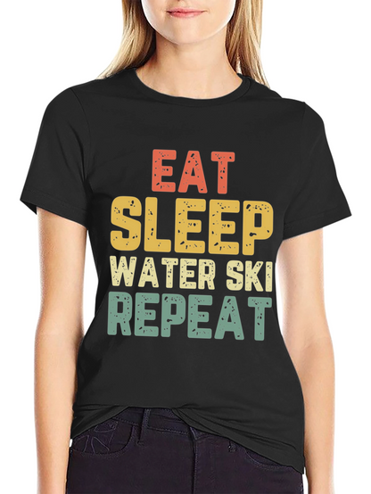Eat Sleep Water Ski Repeat Black T-Shirt