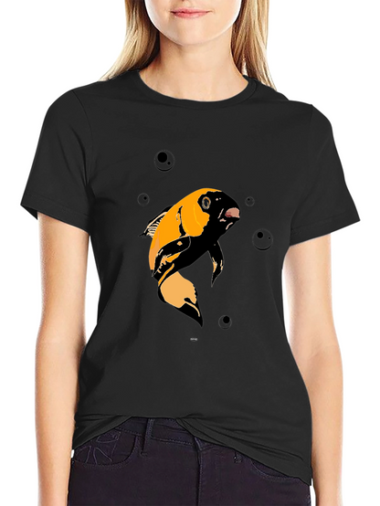 Koi Fish Graphic T-Shirt - Black Cotton Blend
