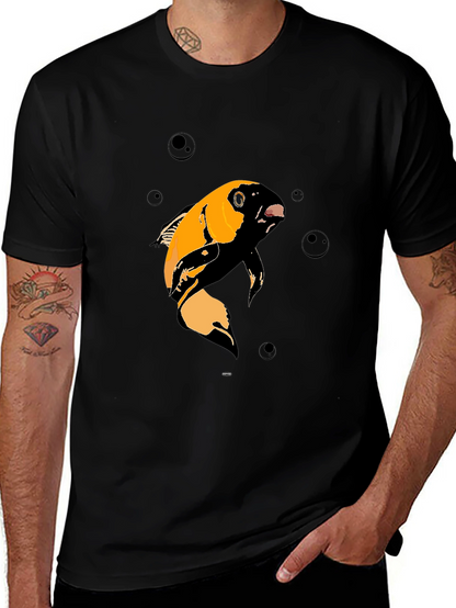 Koi Fish Graphic T-Shirt - Black Cotton Blend