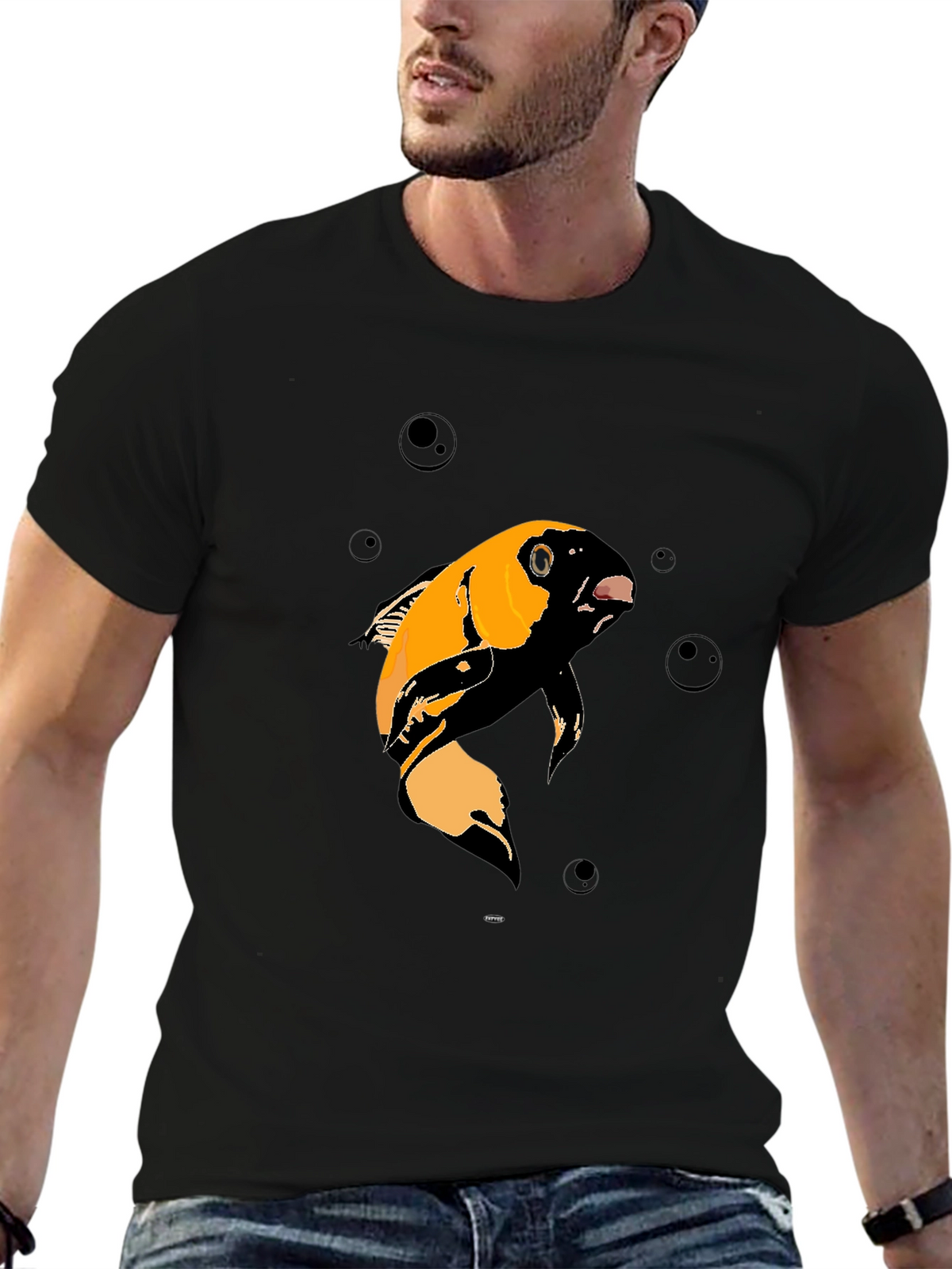 Koi Fish Graphic T-Shirt - Black Cotton Blend