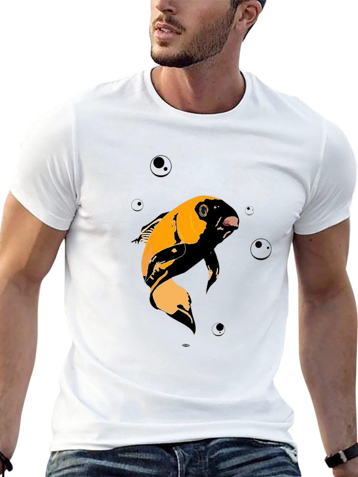 Koi Fish Graphic T-Shirt - Black Cotton Blend